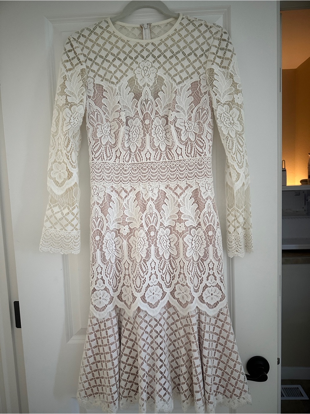 Tadashi Shoji Ivory Floral Lace Long-Sleeve Dress